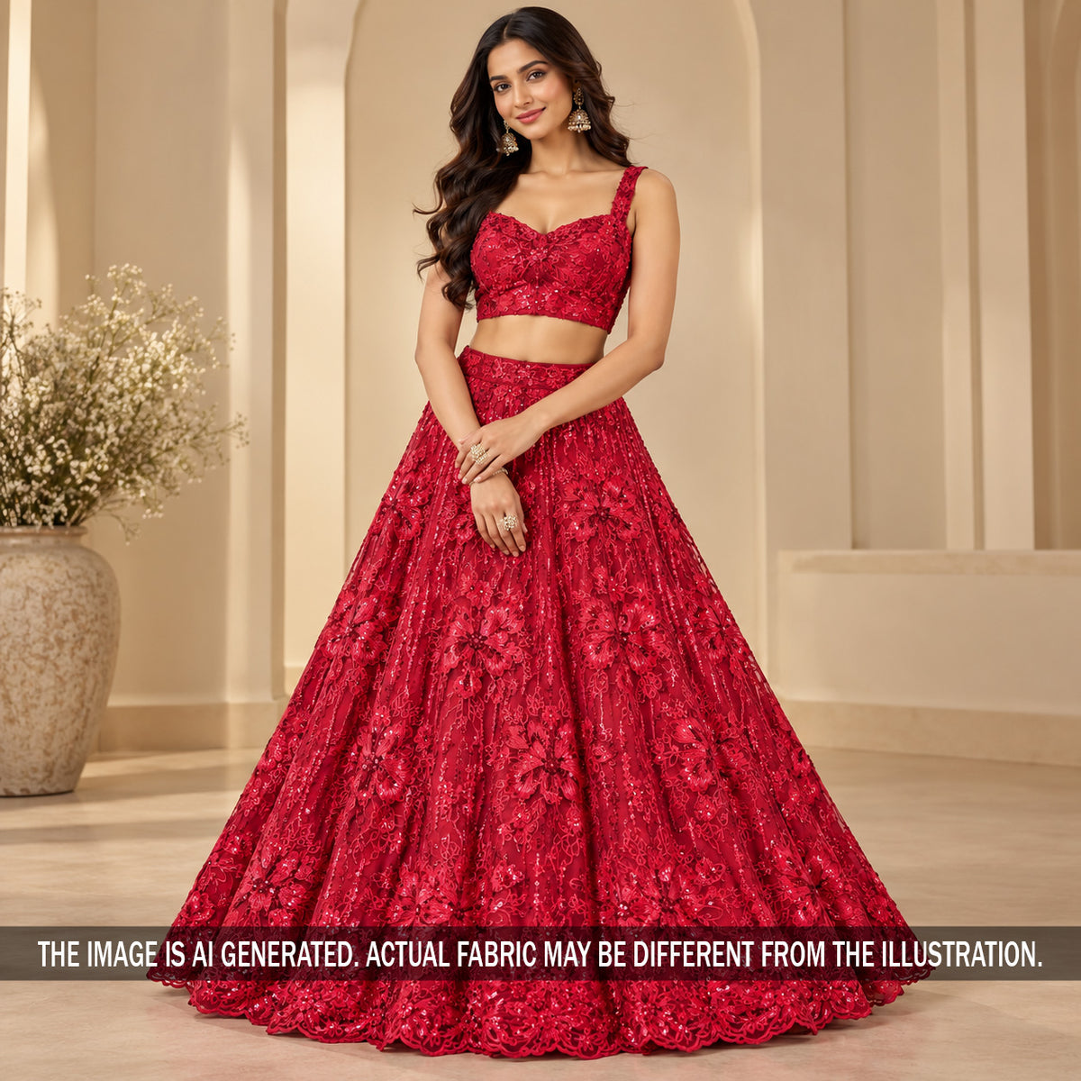 Cut Dana Thread Sequins Embroidered Net Fabric - F7524