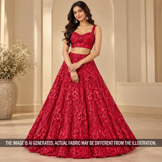 Cut Dana Thread Sequins Embroidered Net Fabric - F7524