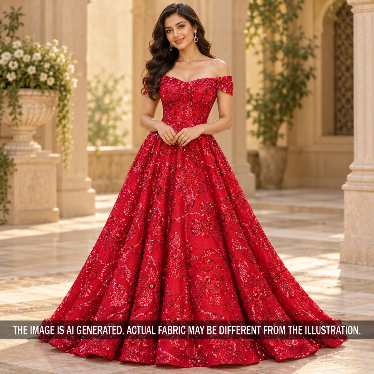 Thread Sequins Embroidered Georgette Fabric - F7702