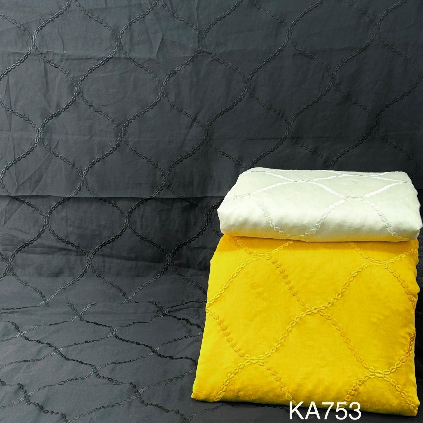 Thread Embroidered Chanderi Silk Fabric KA753