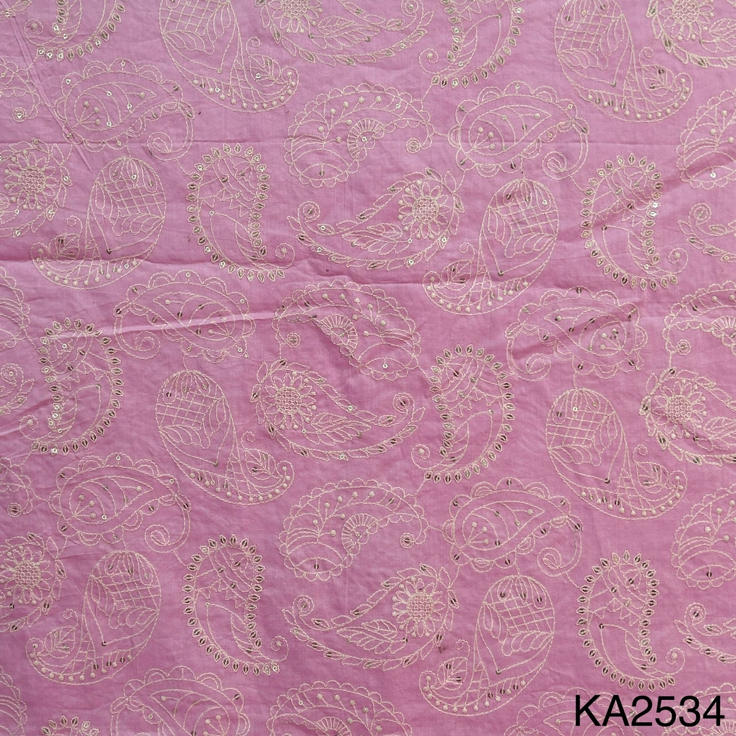Thread Sequins Embroidered Cotton Fabric-KA2534