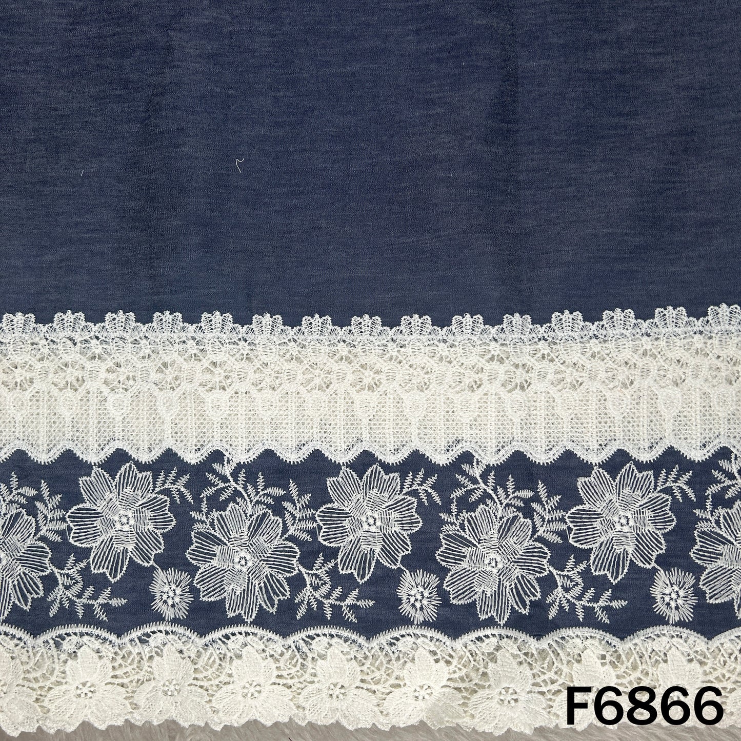 Thread Lace Work Denim Cotton Fabric - F6866