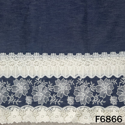 Thread Lace Work Denim Cotton Fabric - F6866