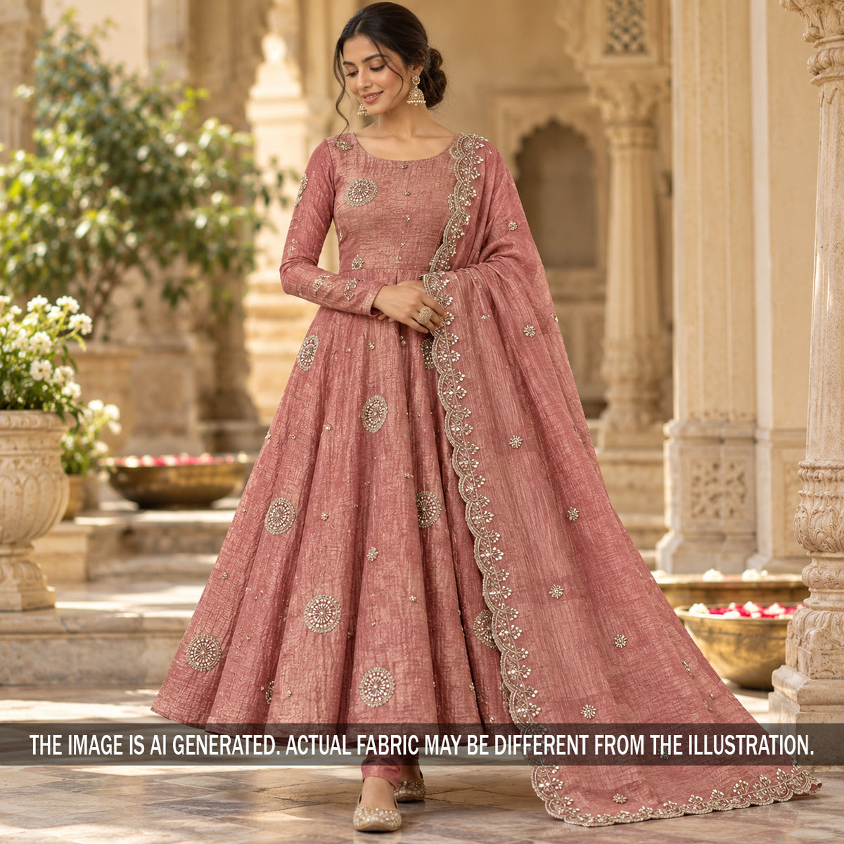 Cut Daba Zari Sequins with Pearl Work Crush Tissue Fabric - F7502