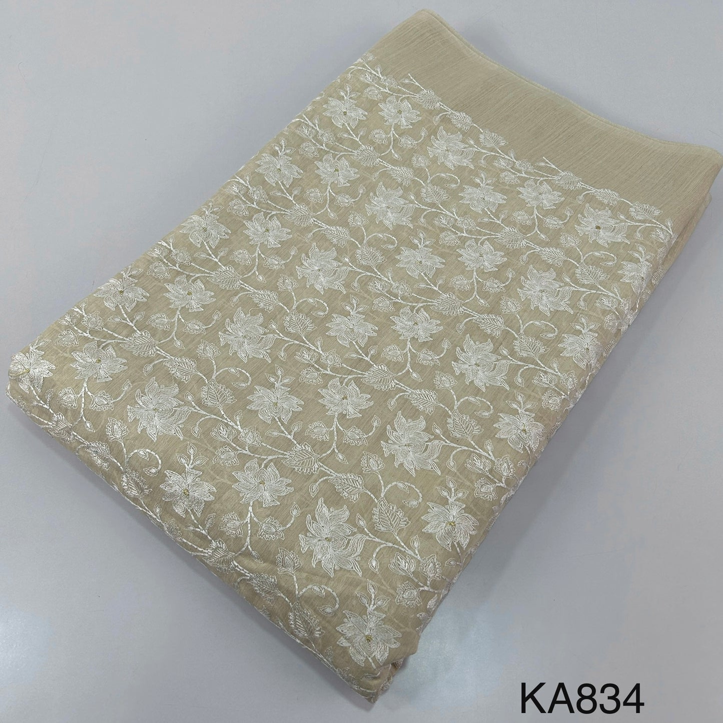 Thread Zari Embroidered Pure Chanderi Silk  Fabric-KA834