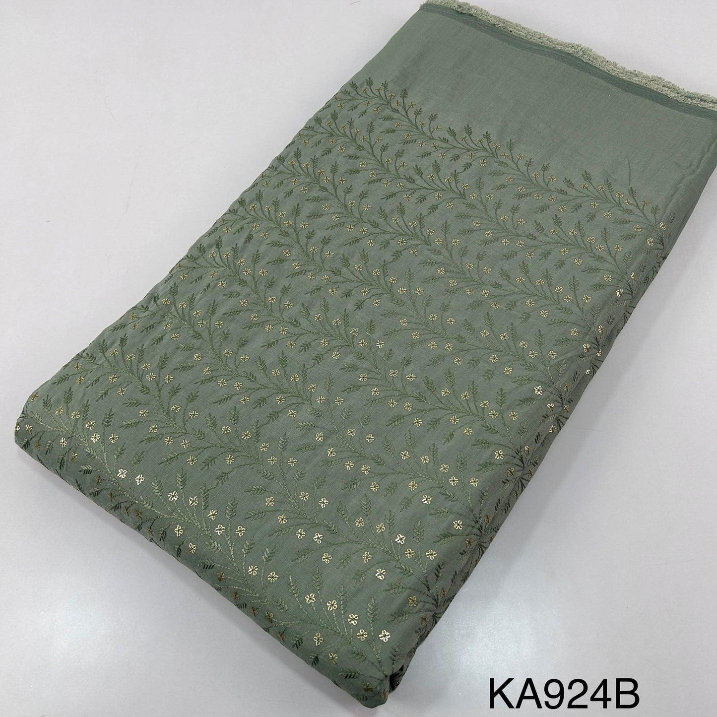 Thread Embroidered Sequins Cotton Silk Fabric KA924