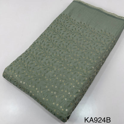 Thread Embroidered Sequins Cotton Silk Fabric KA924