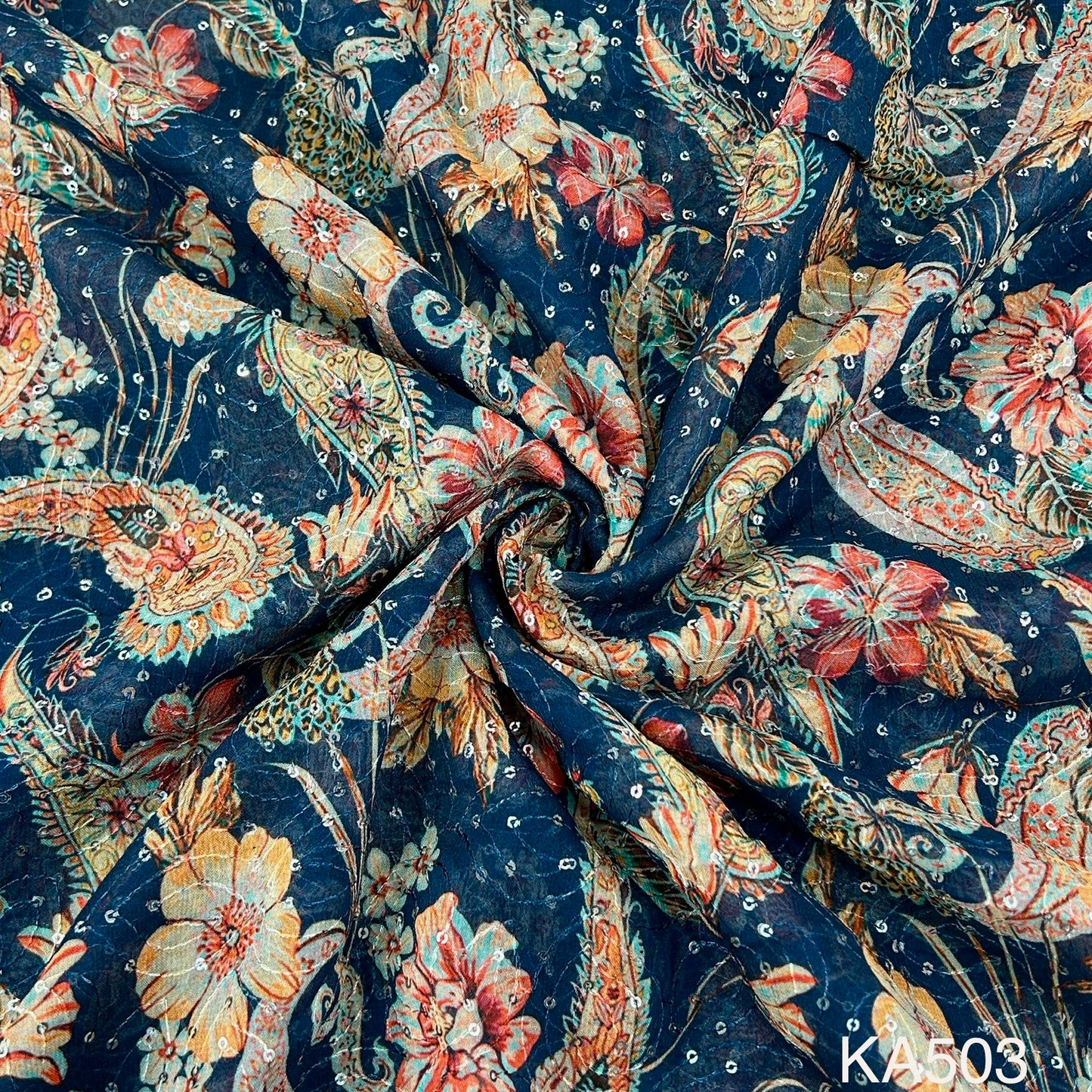 Embroidered Sequins Georgette Fabric-KA503