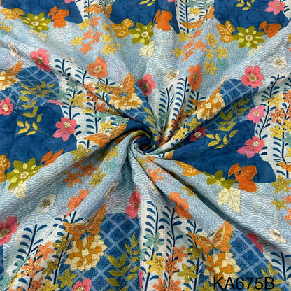 Position Print Zari Sequins Chinon Fabric-KA675