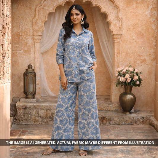 Thread Embroidered Denim Fabric - F6349