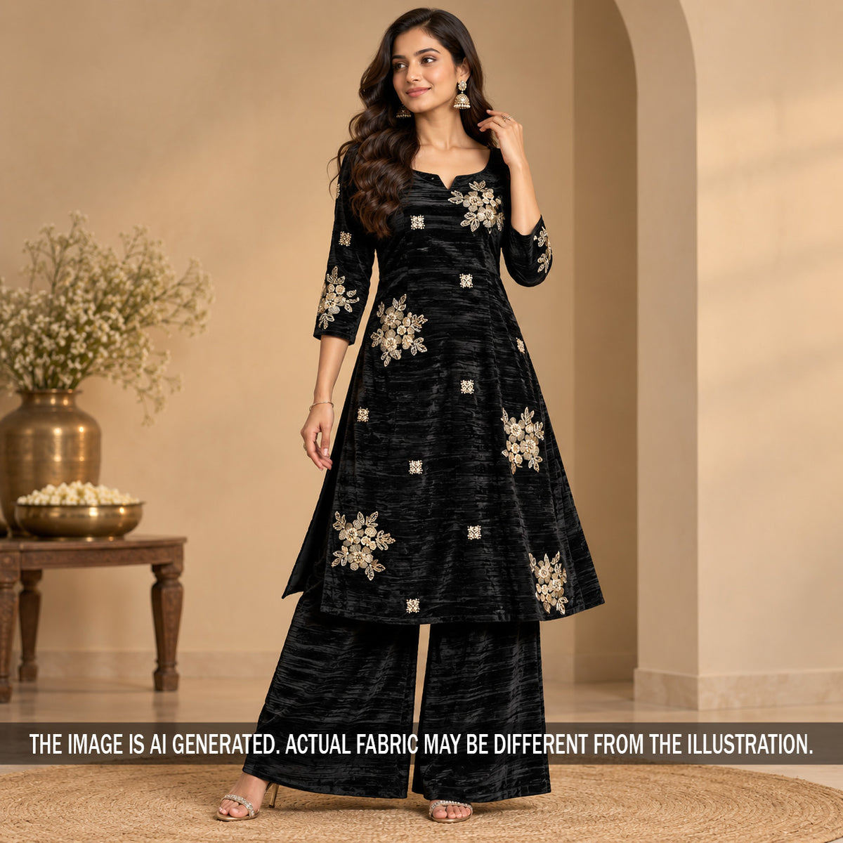 Cut Dana Zari Sequins Embroidered Crush Velvet Fabric - F7540