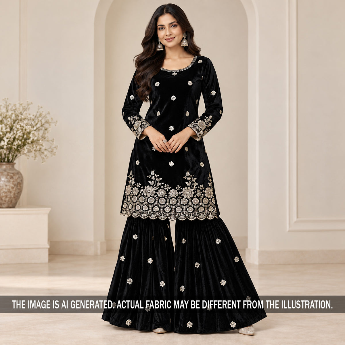 Cut Dana Zari Sequins Work Velvet Fabric - F7602