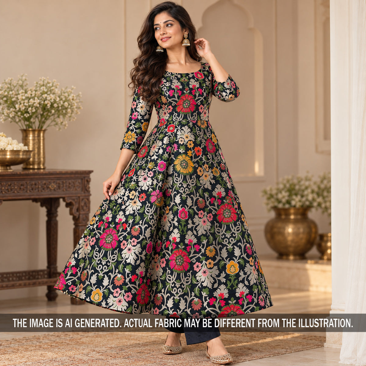 Zari Thread Embroidered Banarasi Silk Fabric - F7518
