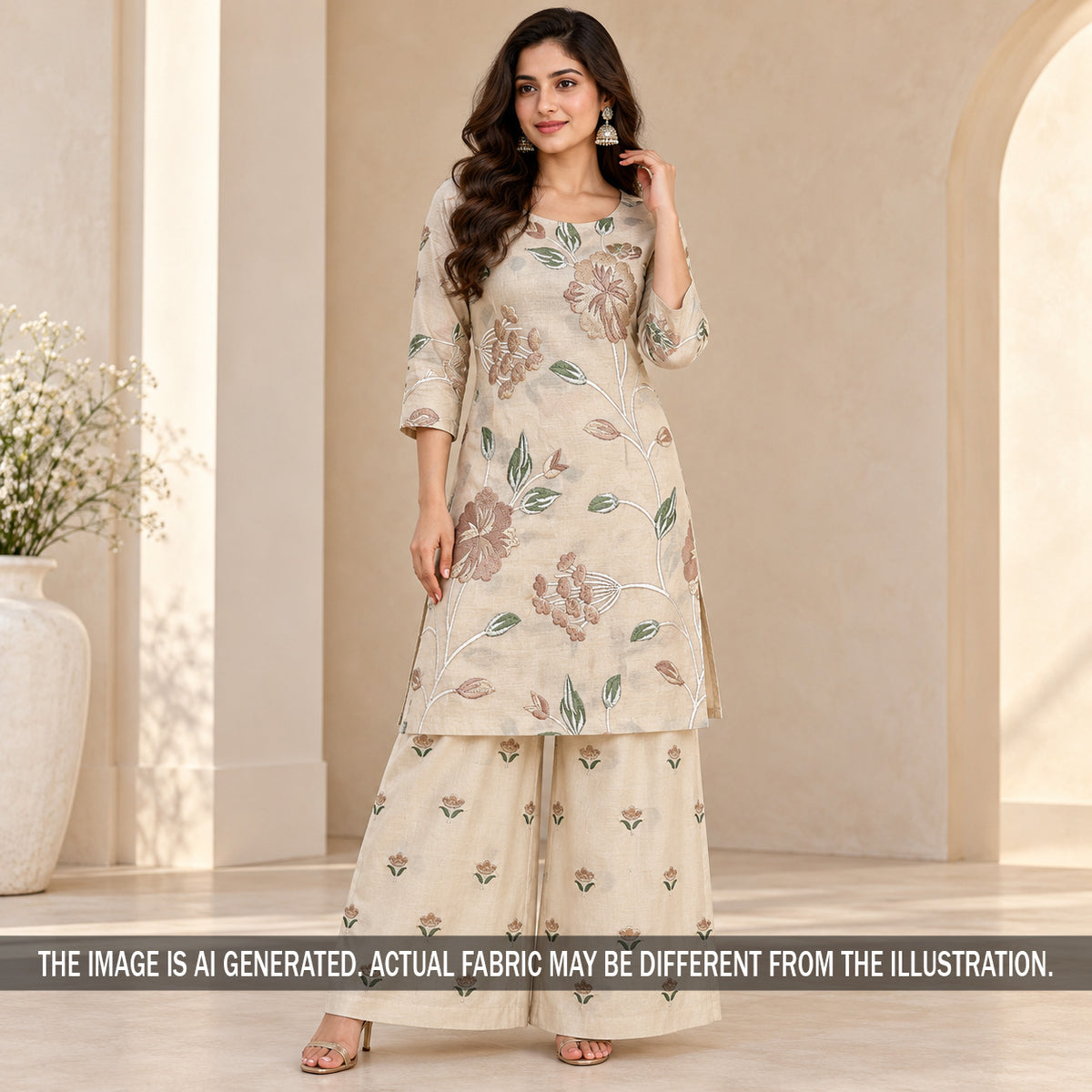 Thread Embroiderd Dola Silk Fabric - F7633