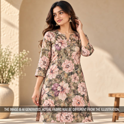 Printed Taupe Grey Floral Glaze Cotton Fabric - F7714