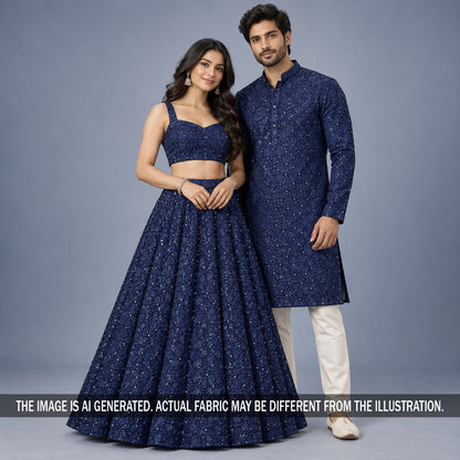 Chikankari Sequins Dola Silk Fabric - F7677