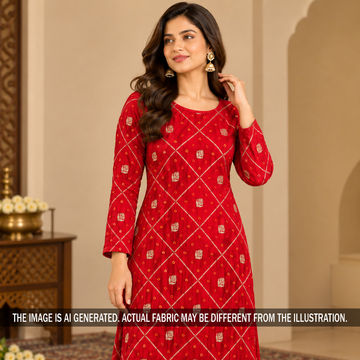 Zari Work Pure Bandhani Silk Fabric - F7592