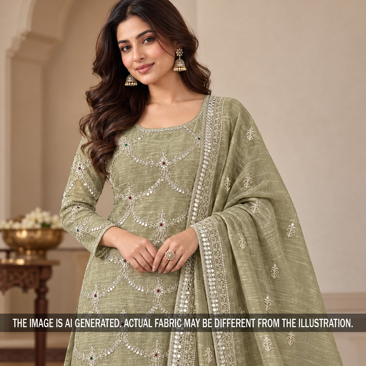 Zari Sequins with Stone Work Crush Tissue Fabric - F7505