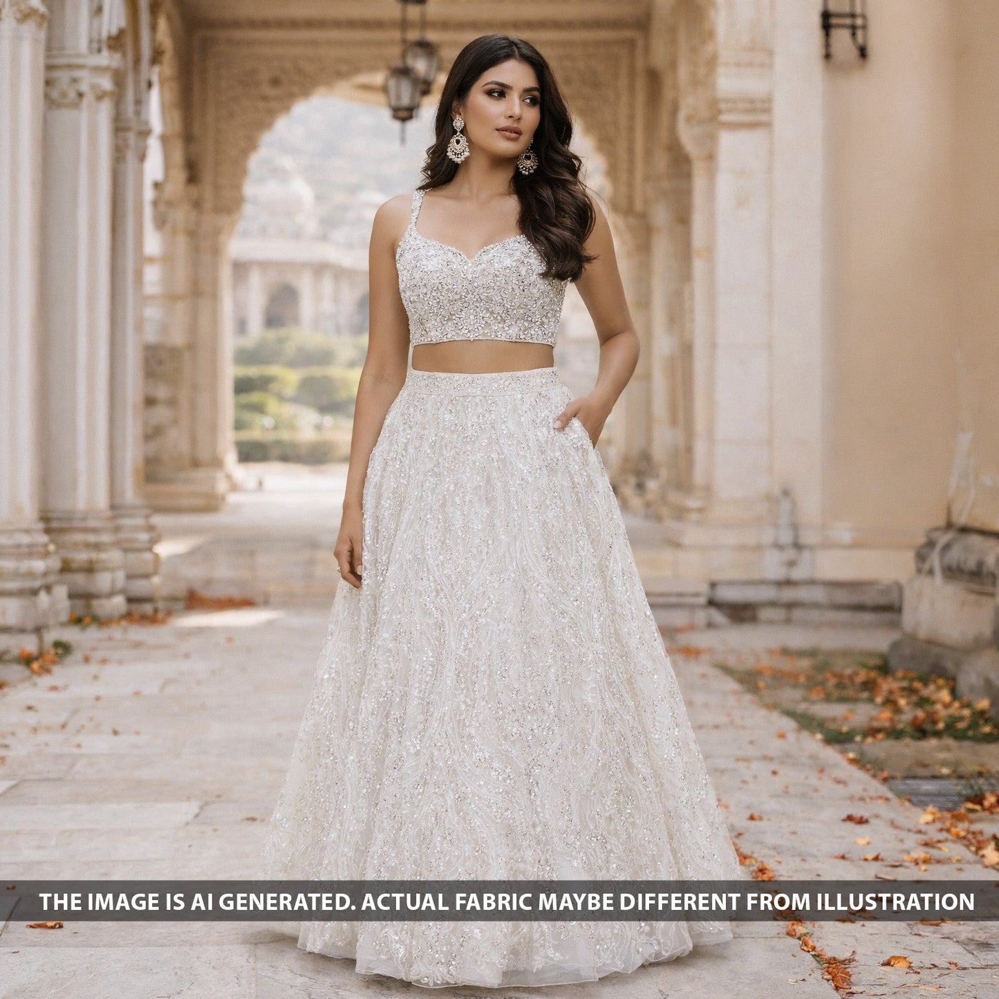 Cut Dana Sequins Pearl Thread Embroidered Net Fabric - F6367