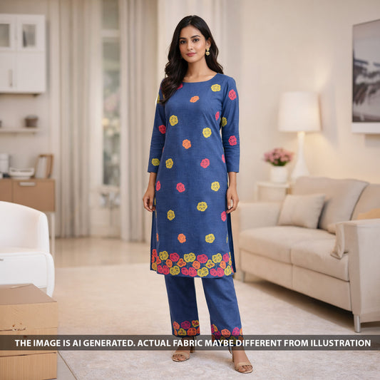 Aari Embroidery Denim Fabric - F6332