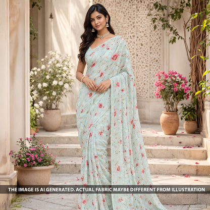 Digital Print Linen Self Chanderi Fabric - F6313