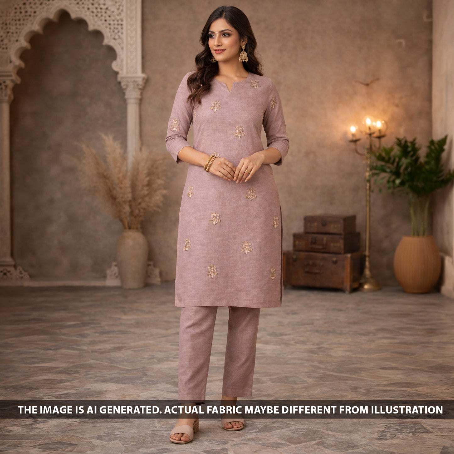 Cut Dana Zari Sequins Thread Embroidered Linen Fabric - F6370