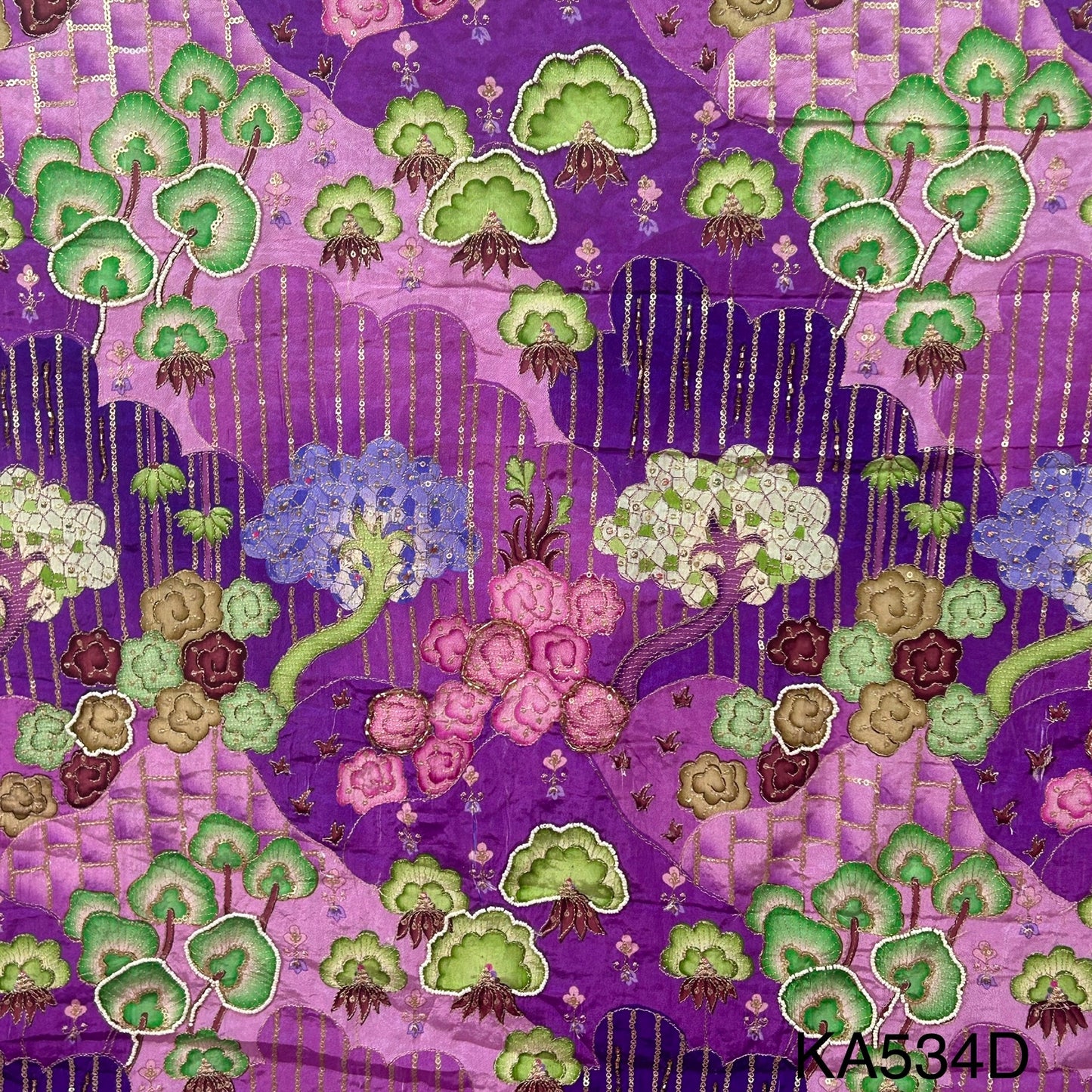 Position Print Zari Sequins Beads Cut Dana Work Crepe Fzbric-KA534