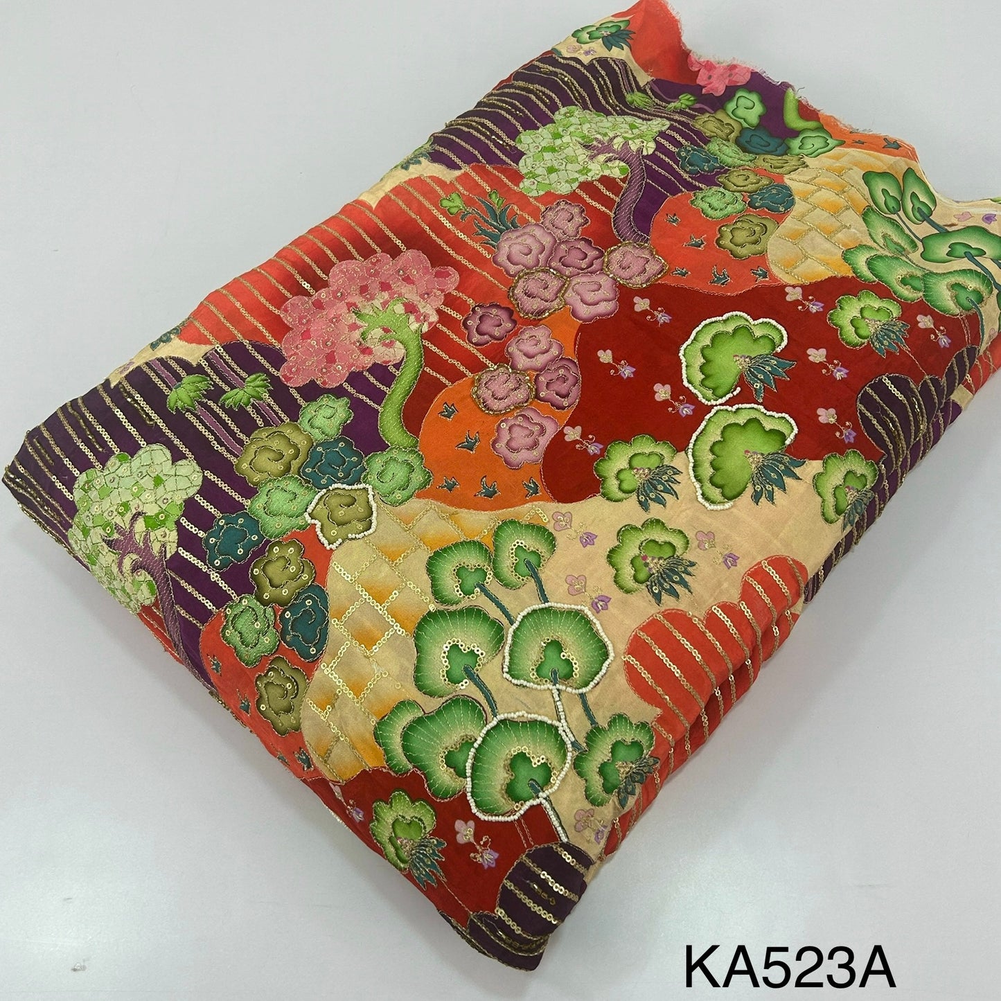 Position Print Zari Sequins Beads Cut Dana Work Crepe Fzbric-KA534