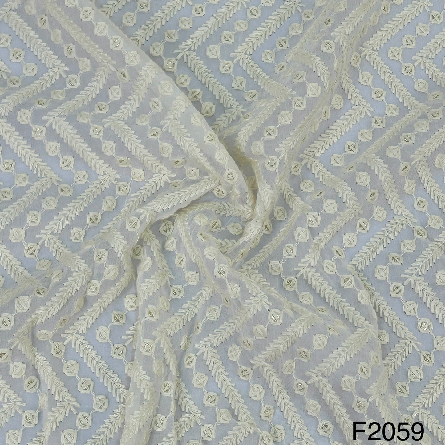 Dyeable Thread Sequins Embroidered Georgette Fabric - F2059