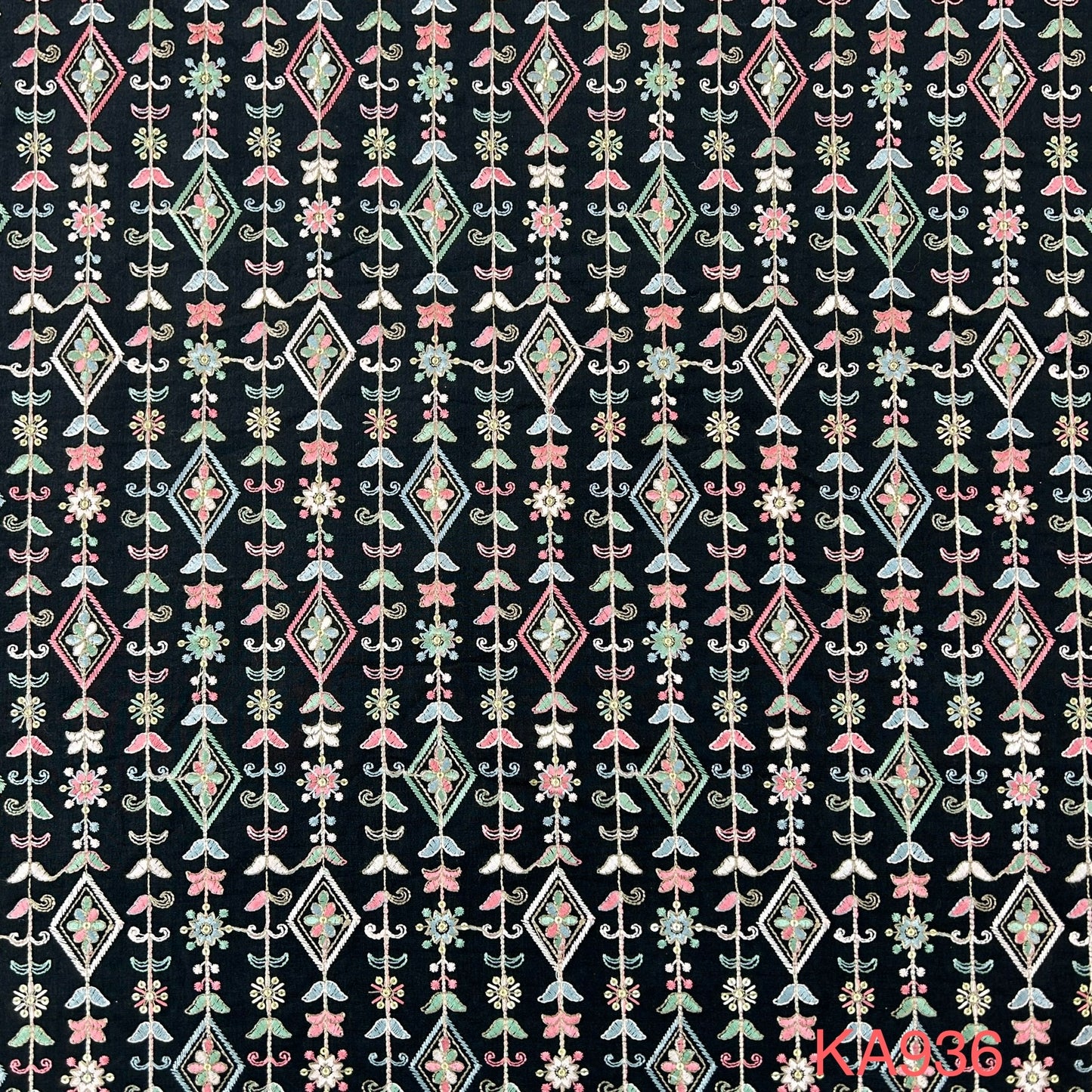 Thread Embroidered Sequins Cotton Silk Fabric KA936