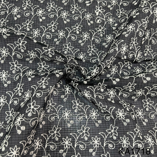 Embroidered Kota Cotton Fabric-KA1718