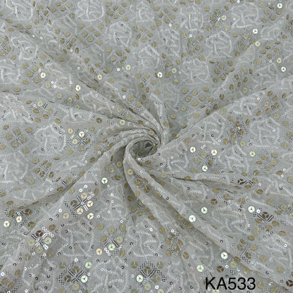 Dyeable Thread Embroidered Sequins Georgette Fabric - KA533