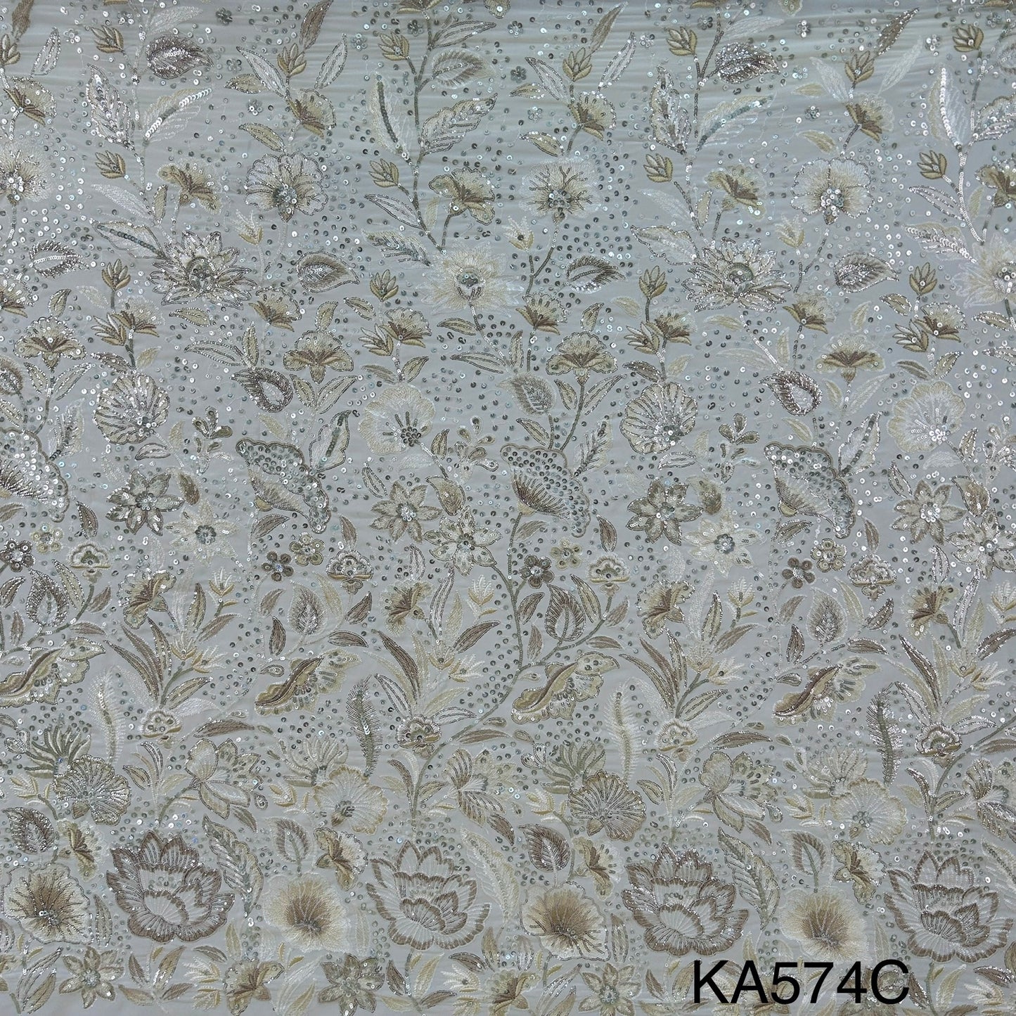 Thread Embroidered Sequins Georgette Fabric-KA574