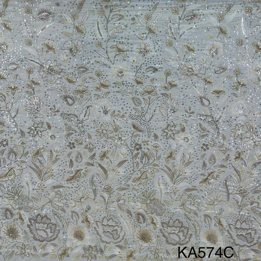 Thread Embroidered Sequins Georgette Fabric-KA574
