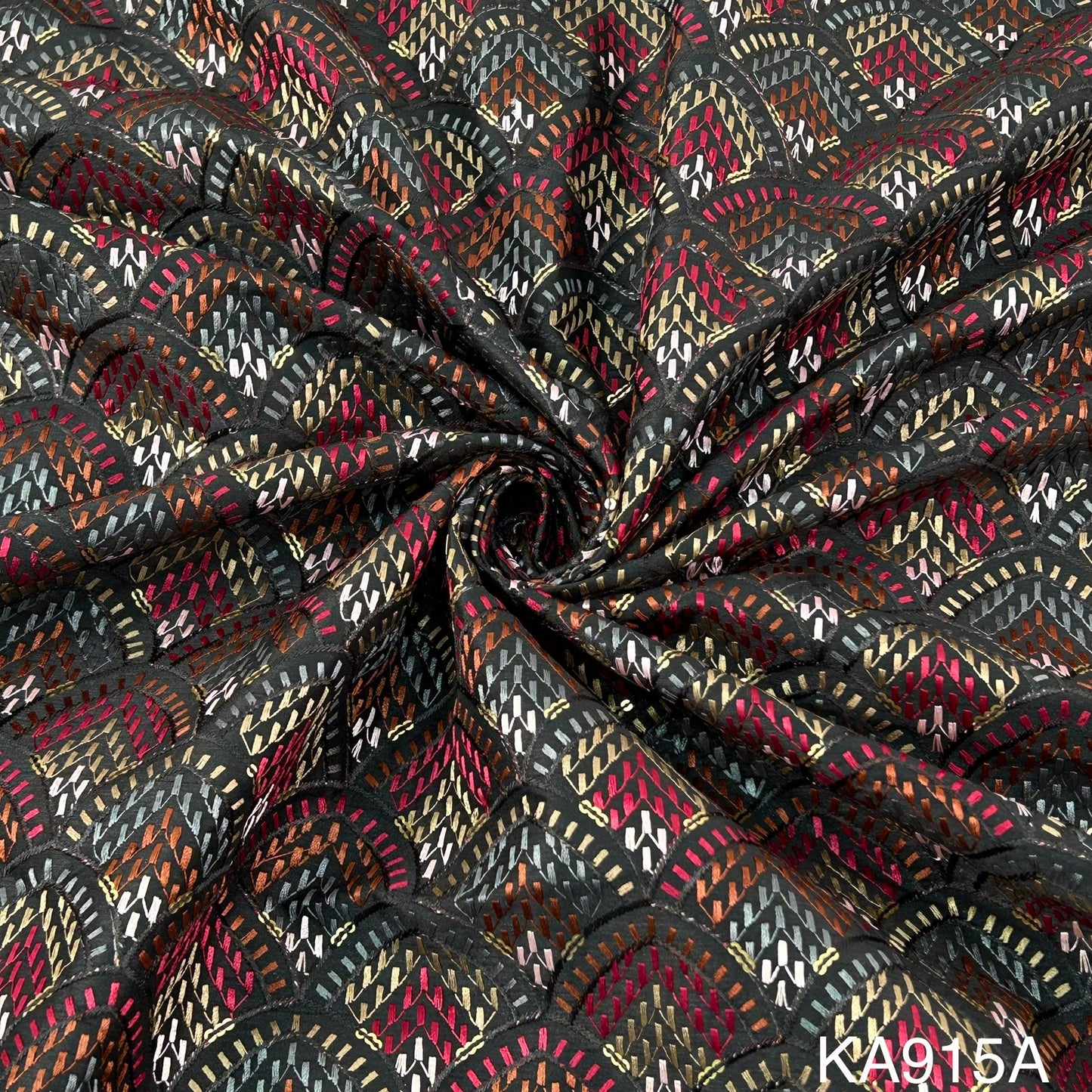 Thread Embroidered Sequins Raw Silk Fabric KA915