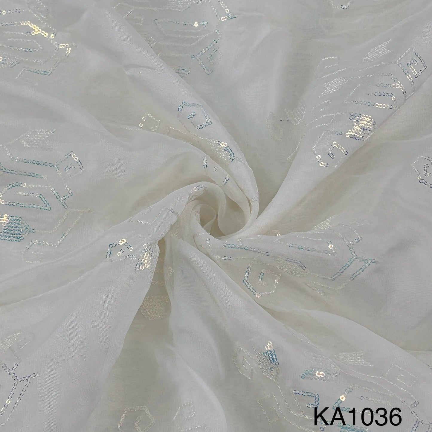 Dyeable Embroidered Sequins Organza Fabric-KA1036
