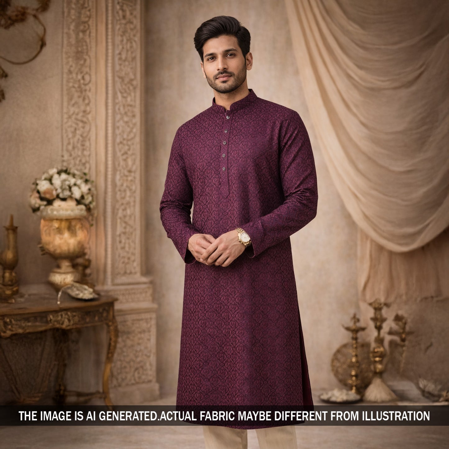 Thread Sequins Embroidered Satin Silk Fabric - F5843