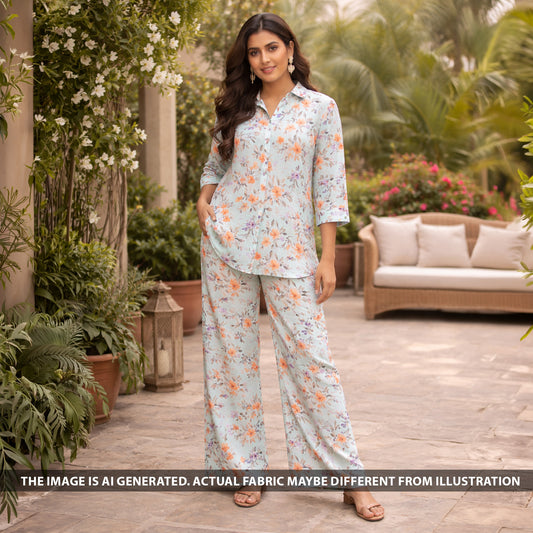 Digital Print Thread Sequins Work Cambric Cotton Fabric - F6304