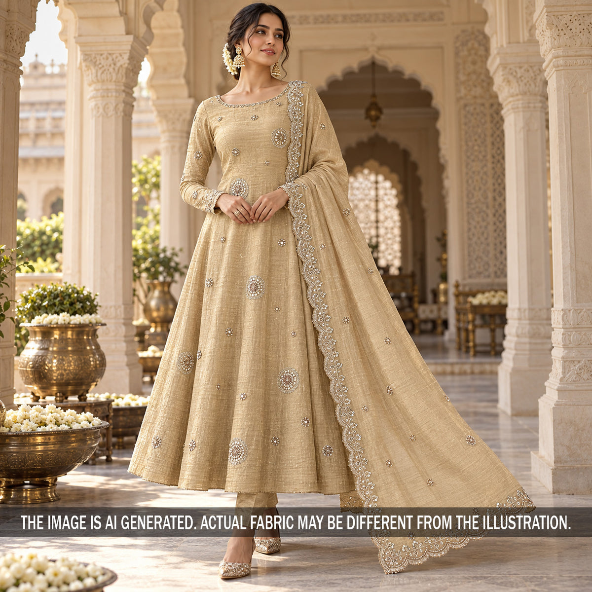 Cut Daba Zari Sequins with Pearl Work Crush Tissue Fabric - F7503