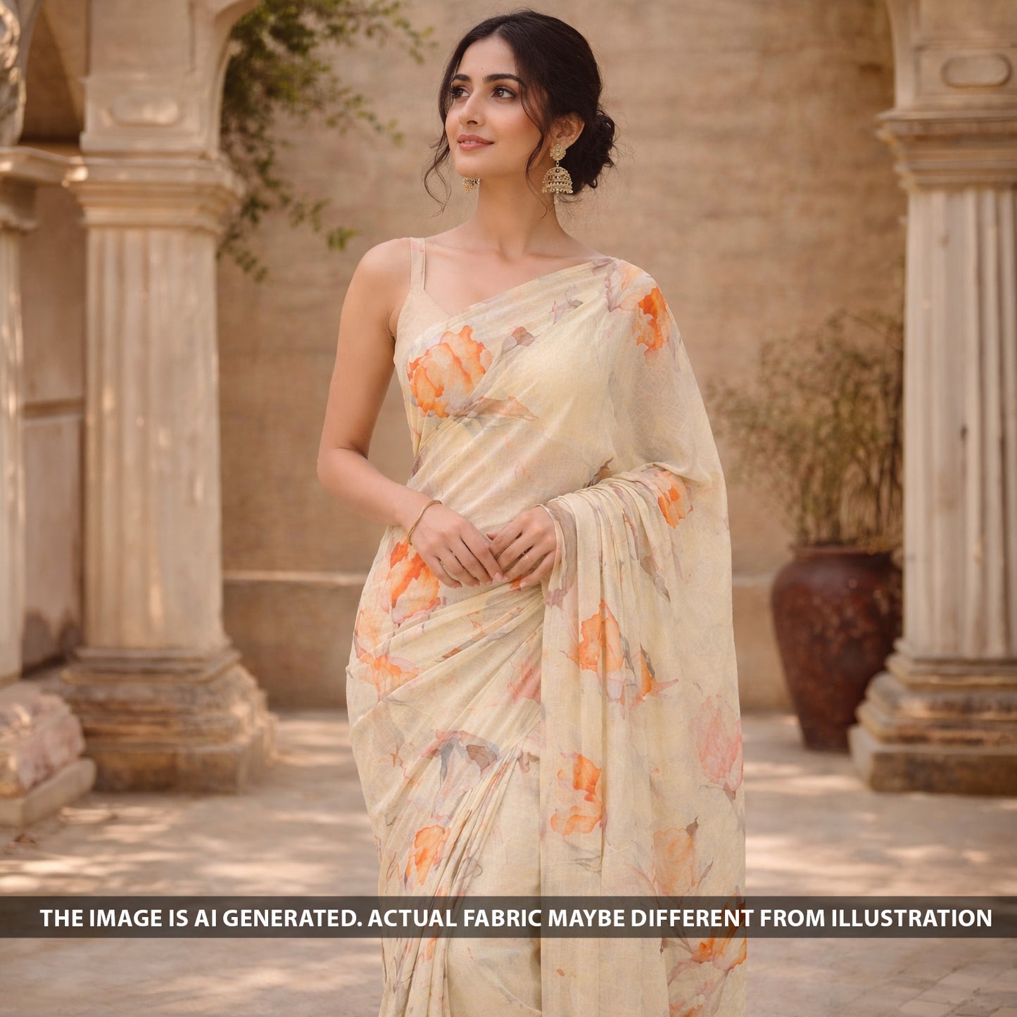 Digital Print Linen Self Chanderi Fabric - F6301