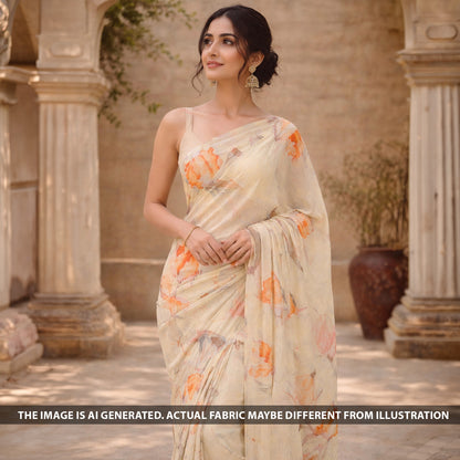 Digital Print Linen Self Chanderi Fabric - F6301