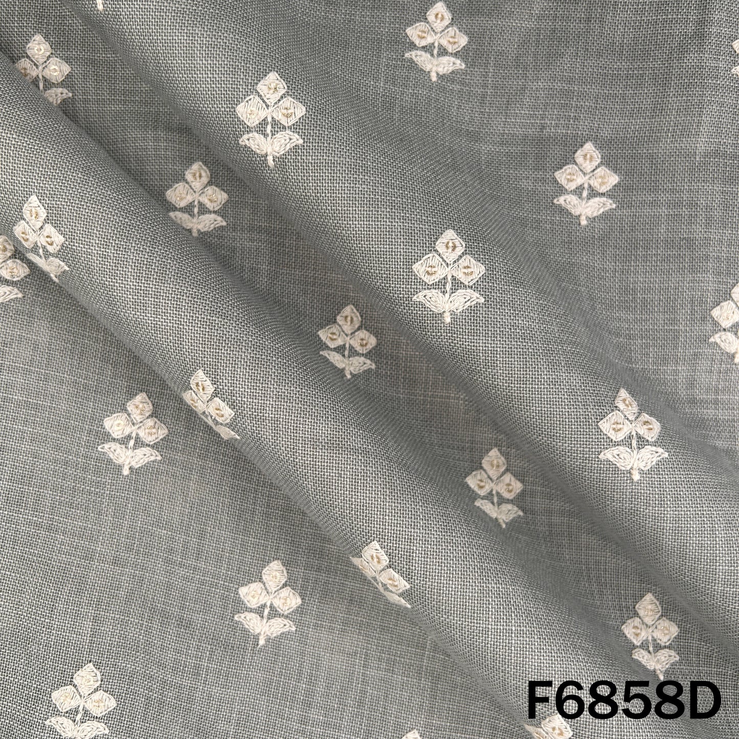 Thread Sequins Work Linen Fabric - F6858