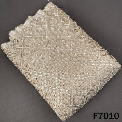 Dyeable Cut Dana Pearls Zari Sequins Embroidered Shimmer Tissue Fabric - F7010