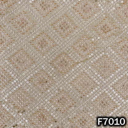 Dyeable Cut Dana Pearls Zari Sequins Embroidered Shimmer Tissue Fabric - F7010