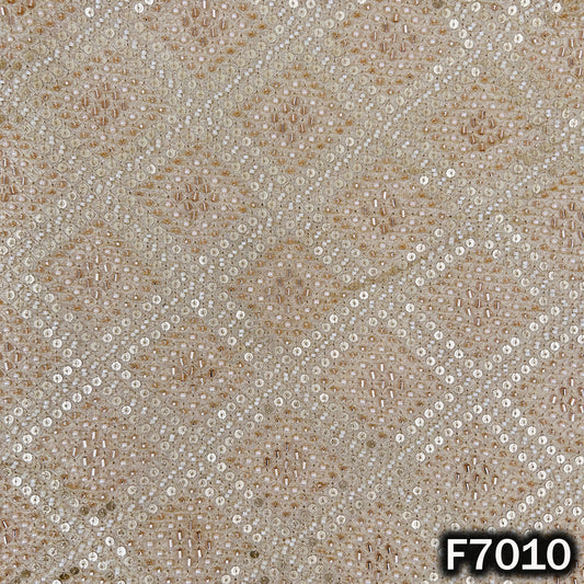 Dyeable Cut Dana Pearls Zari Sequins Embroidered Shimmer Tissue Fabric - F7010