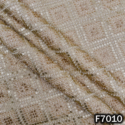 Dyeable Cut Dana Pearls Zari Sequins Embroidered Shimmer Tissue Fabric - F7010
