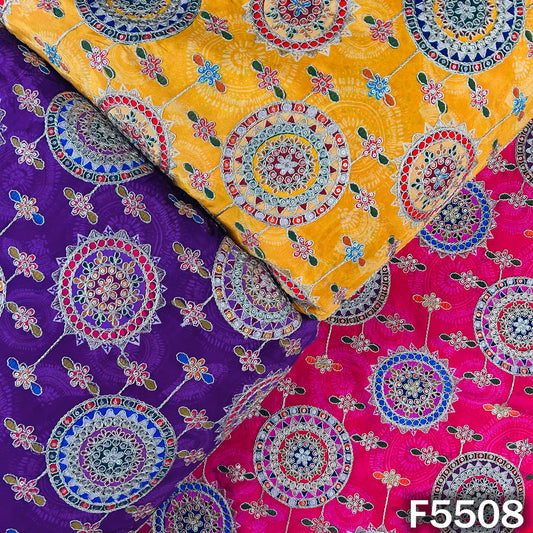 Positional Print Zari Sequins Embroidered Crepe Fabric - F5508