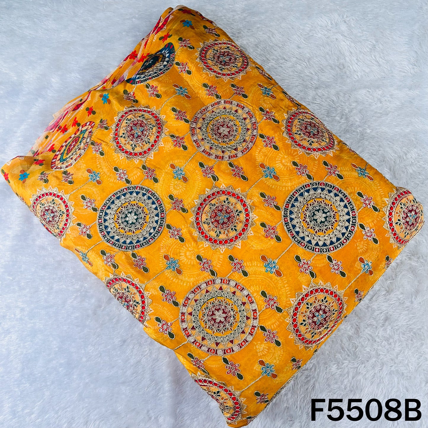 Positional Print Zari Sequins Embroidered Crepe Fabric - F5508