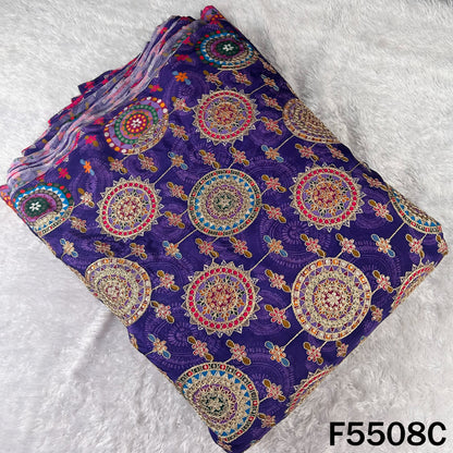 Positional Print Zari Sequins Embroidered Crepe Fabric - F5508