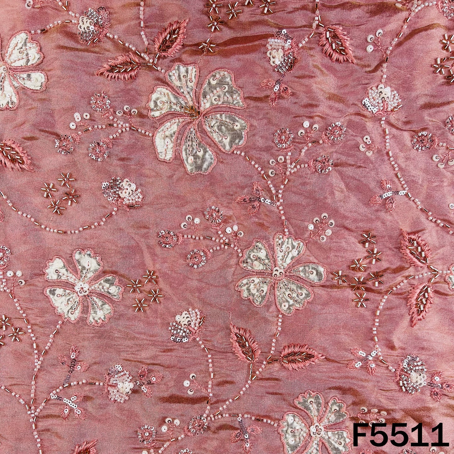 Cut Dana Thread Sequins Embroidered Shimmer Tissue Fabric - F5511